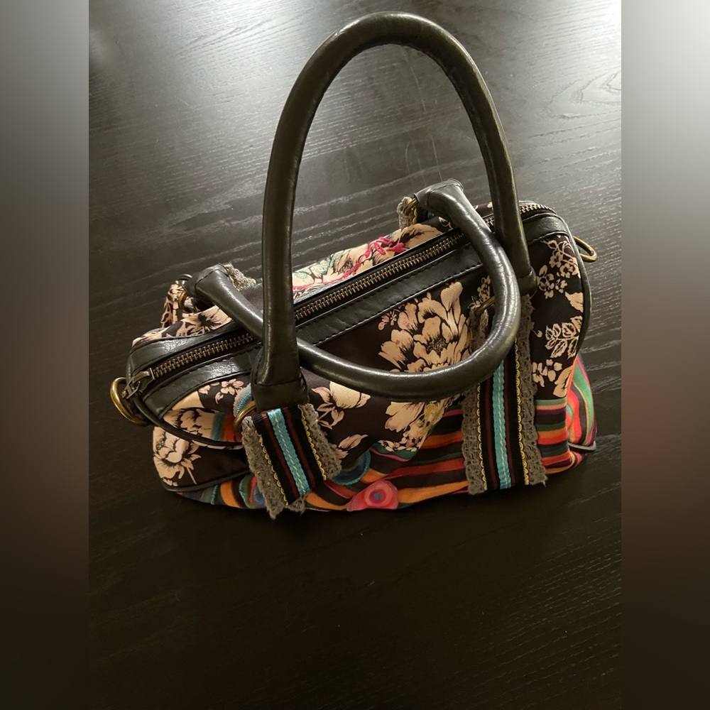 Desigual Mixed Leather Fabric Short Handle Tote